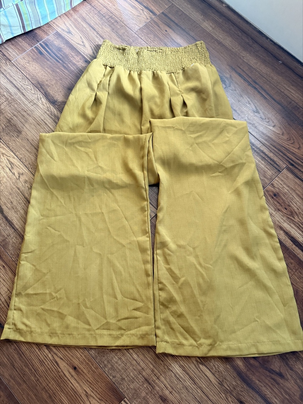 Mustard Yellow Smocked Wide Leg Pants S 100% Cotton